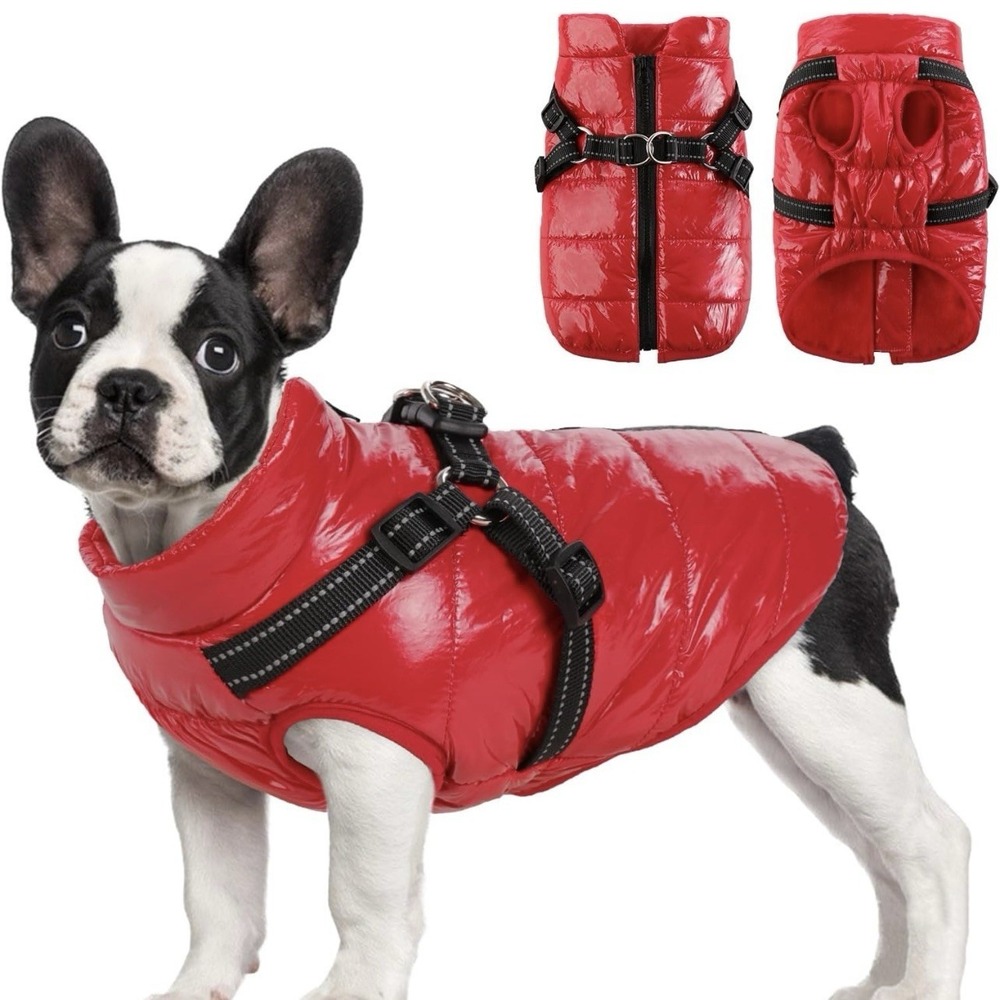 Water Resistant Puffy Vest With Sewn- In Harness Red Size XXL